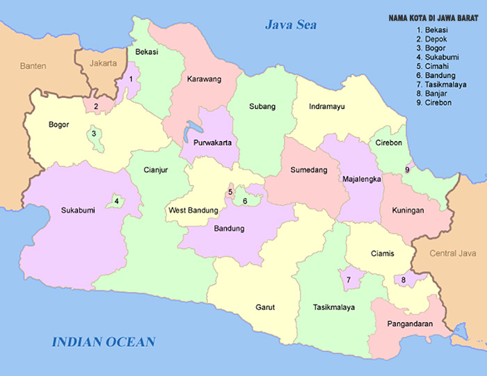 Peta Jawa Barat : Kabupaten Dan Kota Di Jawa Barat ...