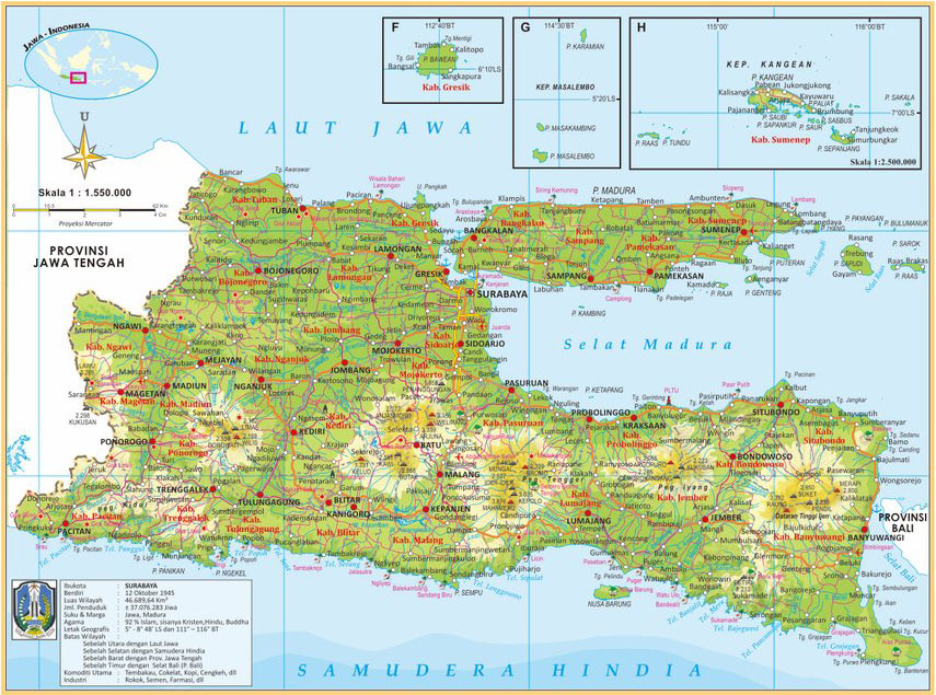 Peta Jawa Timur berada di Pulau Jawa